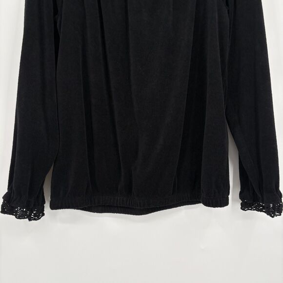 Juicy Couture Lace Trim Long Sleeve Y2K Top, Sz Med, Black Kangaroo Pouch - Picture 6 of 11